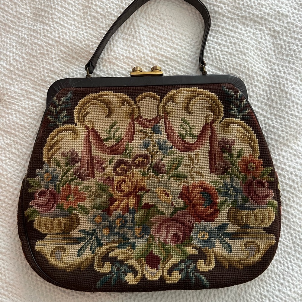 Vintage Brown and Red Clutch with Floral Design